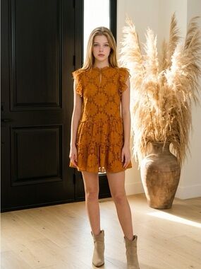 Blue Tassel Ruffled Lace Mini Dress